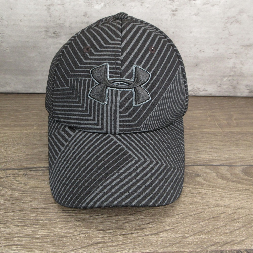 Under Armour Hat Cap Fitted Mens Large Black Blitzing Geometric Run Gym Golf